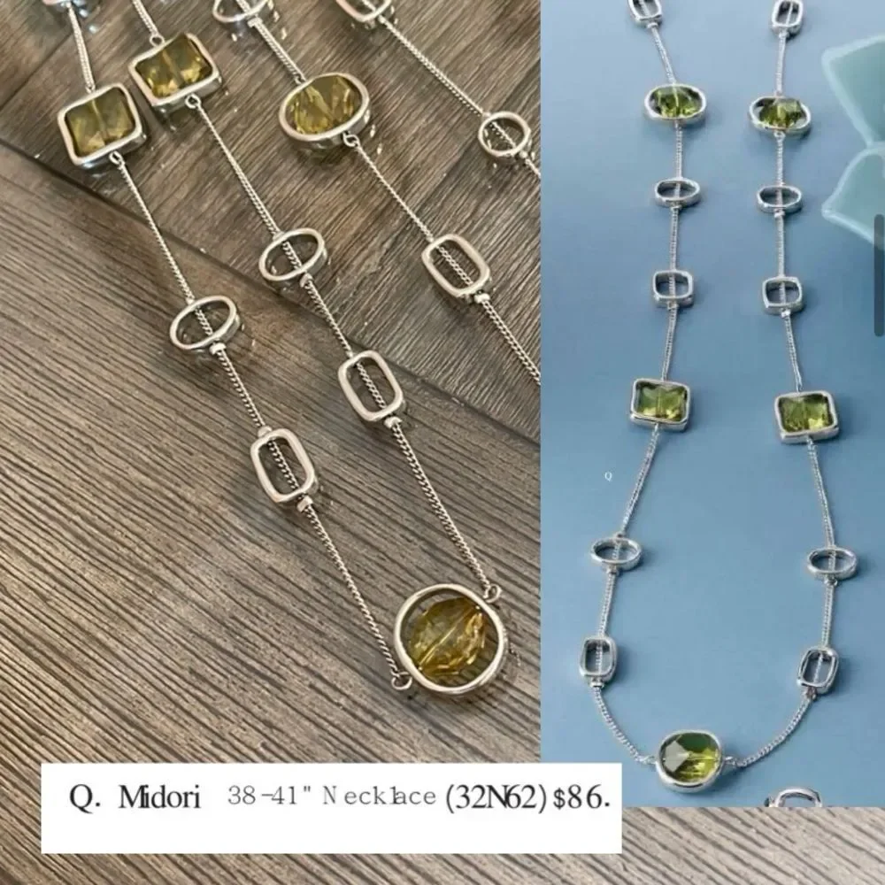 Vintage Lia Sophia “Midori” Silver-tone Station Necklace with Green Gems